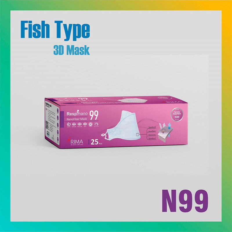 ماسک تنفسی ریما مدل سه بعدی N99 نانوالیاف کد Classic-F99 بسته 25 عددی