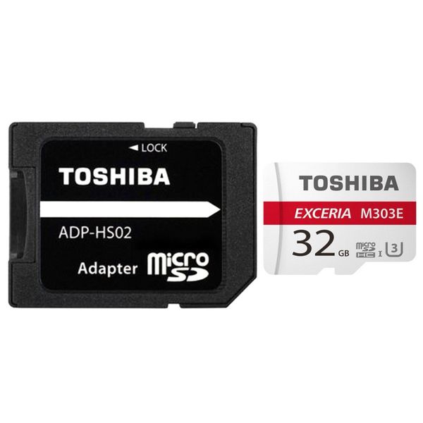 کارت حافظه microSDHC توشیبا مدل EXCERIA M303E کلاس 10 استاندارد UHS-3 سرعت 98MBps ظرفیت 32 گیگابایت به همراه آداپتور SD آداپتور