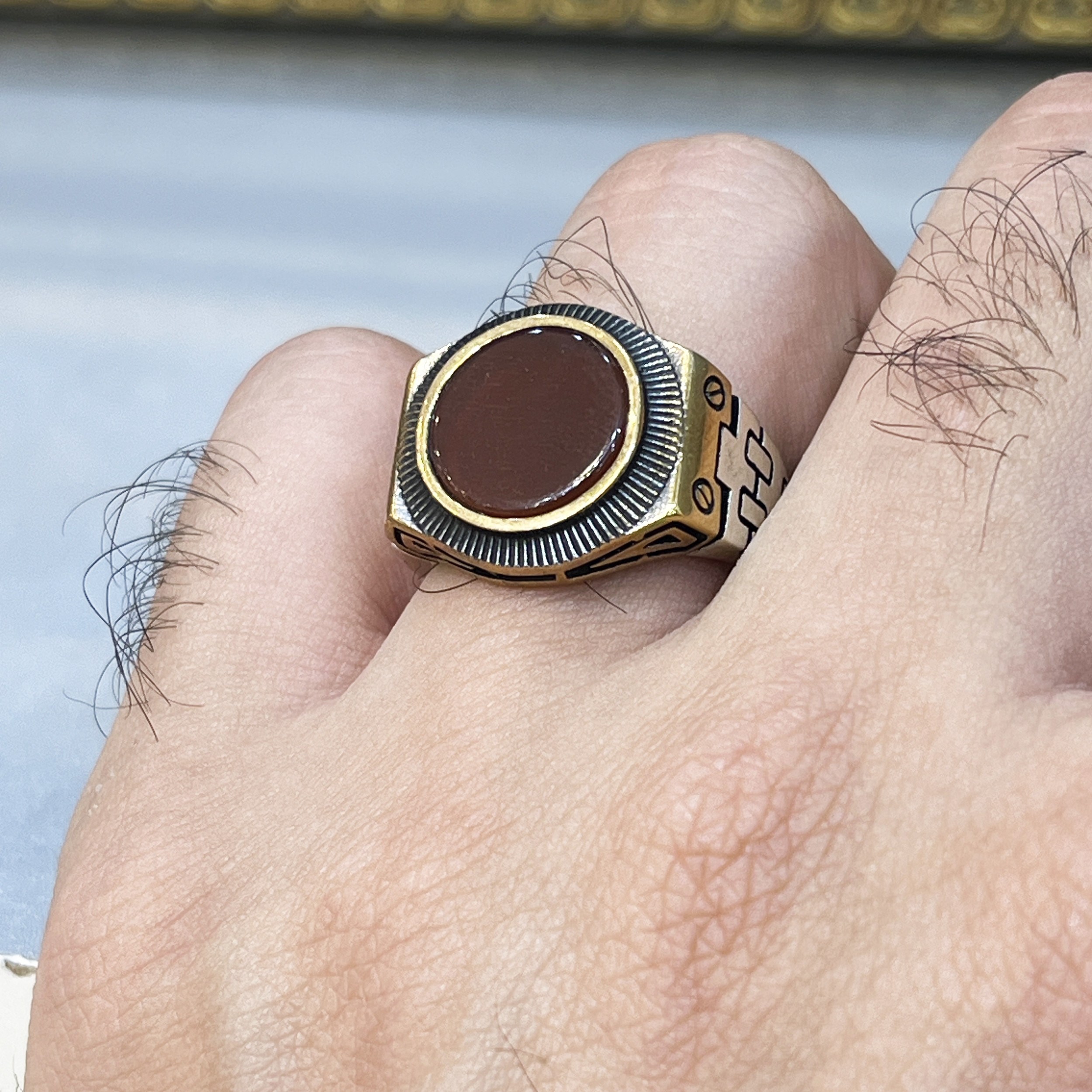 انگشتر نقره مردانه مدل اسپرت 2 تکه عقیق