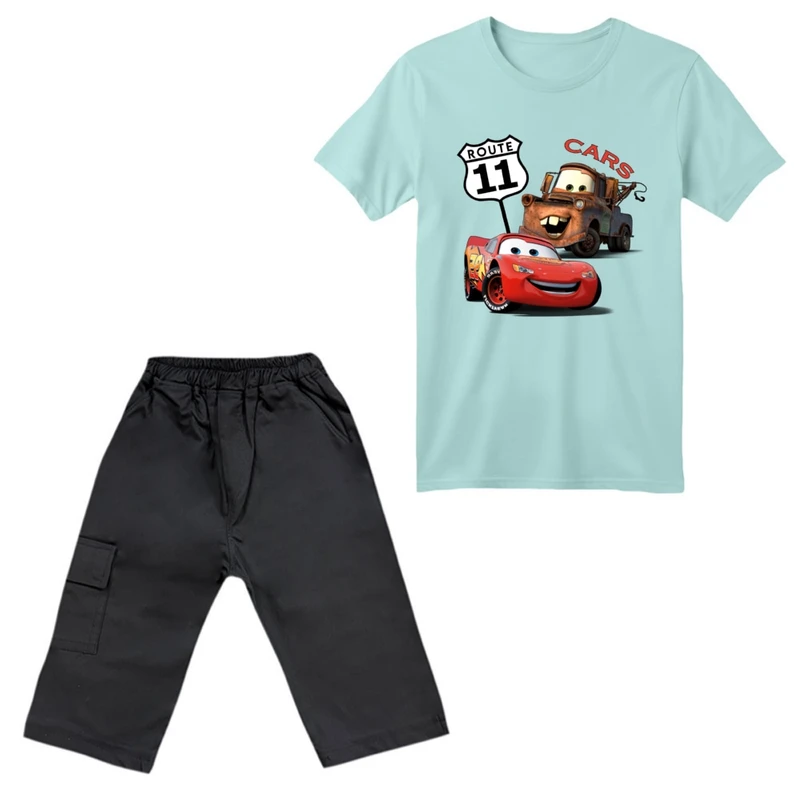 ست تی‌شرت آستین کوتاه و شلوارک پسرانه مدل ماشین ها کد ۶