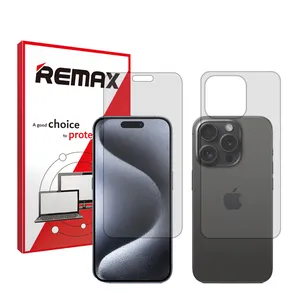 Remax HyGEL model transparent screen protector suitable for Apple iPhone 15 Pro mobile phone along with the back protector