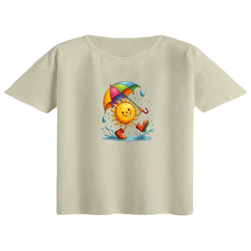 کراپ تی‌شرت آستین کوتاه زنانه مدل خورشید کد 01