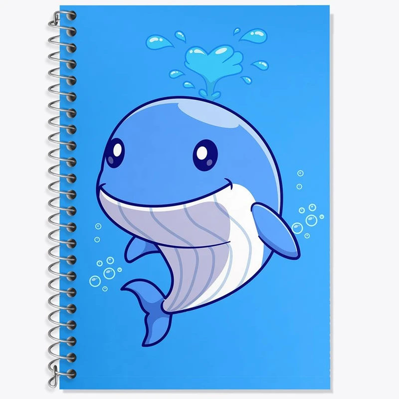 دفتر زبان 50 برگ خندالو مدل دو خط طرح حیوانات بامزه نهنگ کد 29726