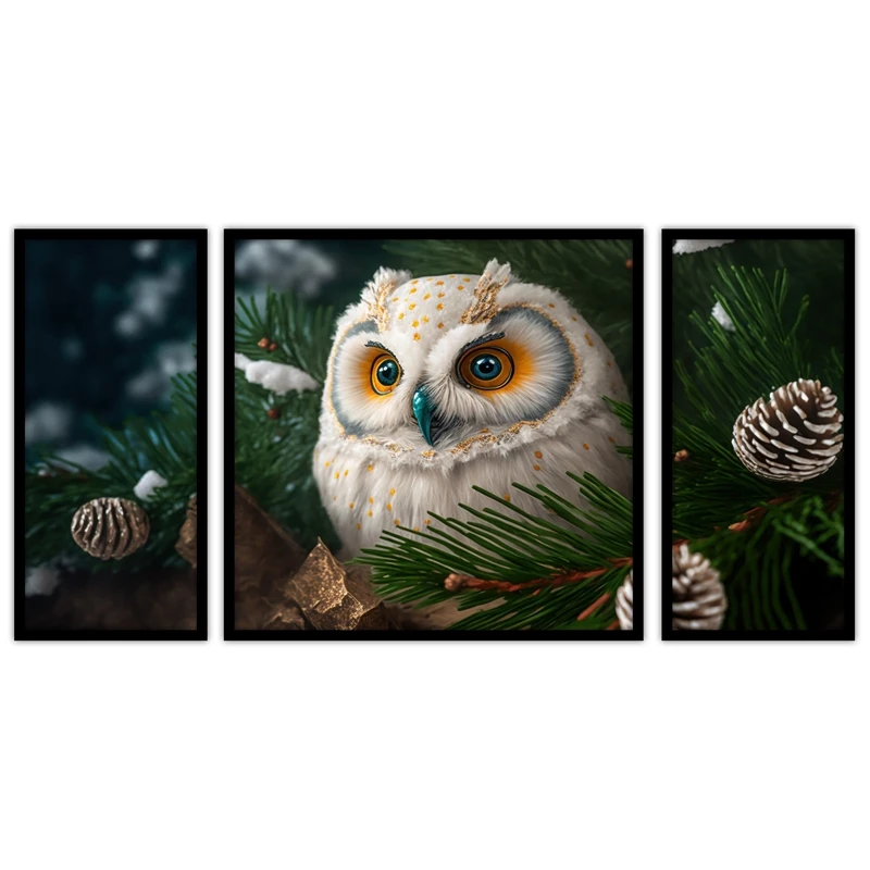 تابلو بکلیت طرح دکوراتیو حیوانات جغد مدل B-bu3454 مجموعه 3 عددی