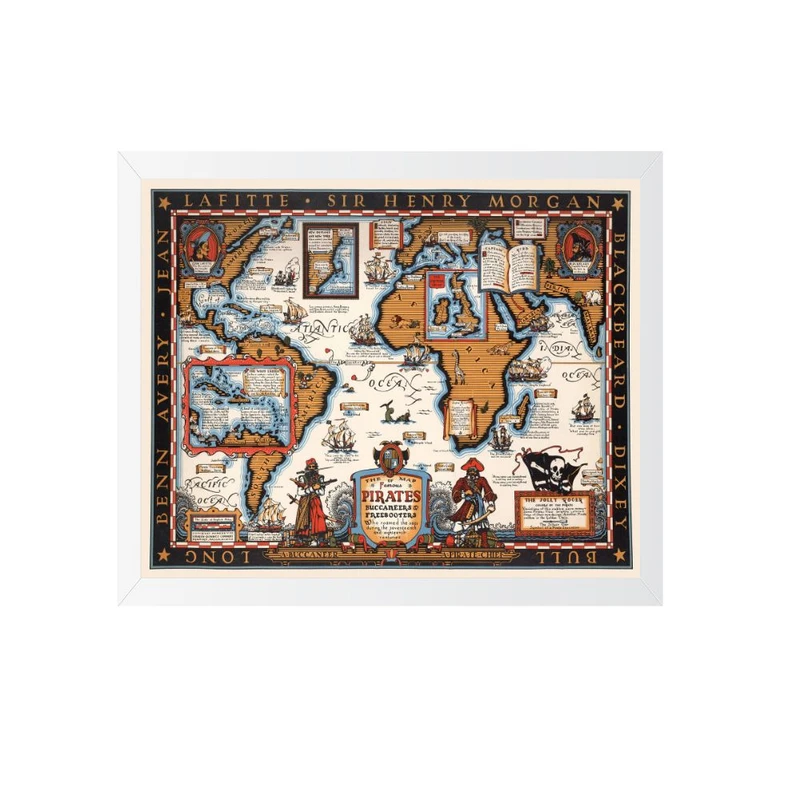 تابلو مدل چاپ رترو نقشه مشهور دزدان دریایی