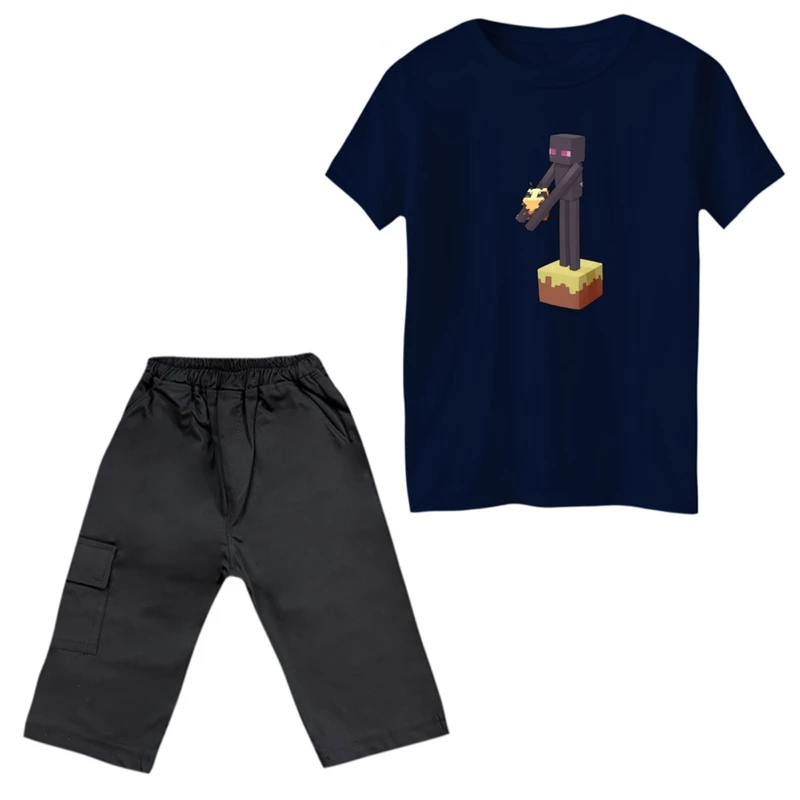 ست تی‌شرت و شلوارک پسرانه مدل ماینکرفت کد 10