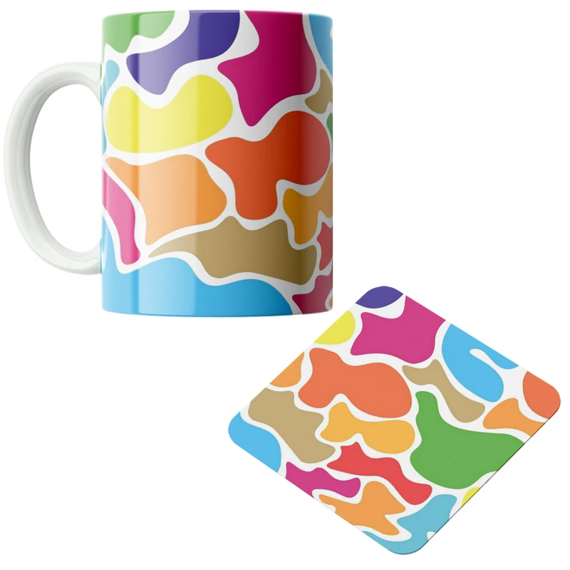 ماگ پاد آفرین مدل منحنی های رنگی کد DKC474 به همراه زیر لیوانی