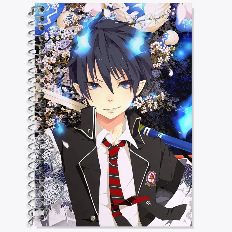 دفتر زبان 50 برگ خندالو مدل سه خط طرح یوکیو و رین انیمه جنگیر آبی کد 16365