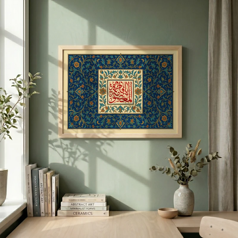 تابلو طرح ولادت حضرت فاطمه (س) مدل G15280 فریم کرم روشن