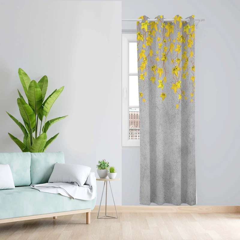 پرده طرح برگ پاییزی مدل مخمل پانچی کد 5448L z سایز 140x200 سانتی متر