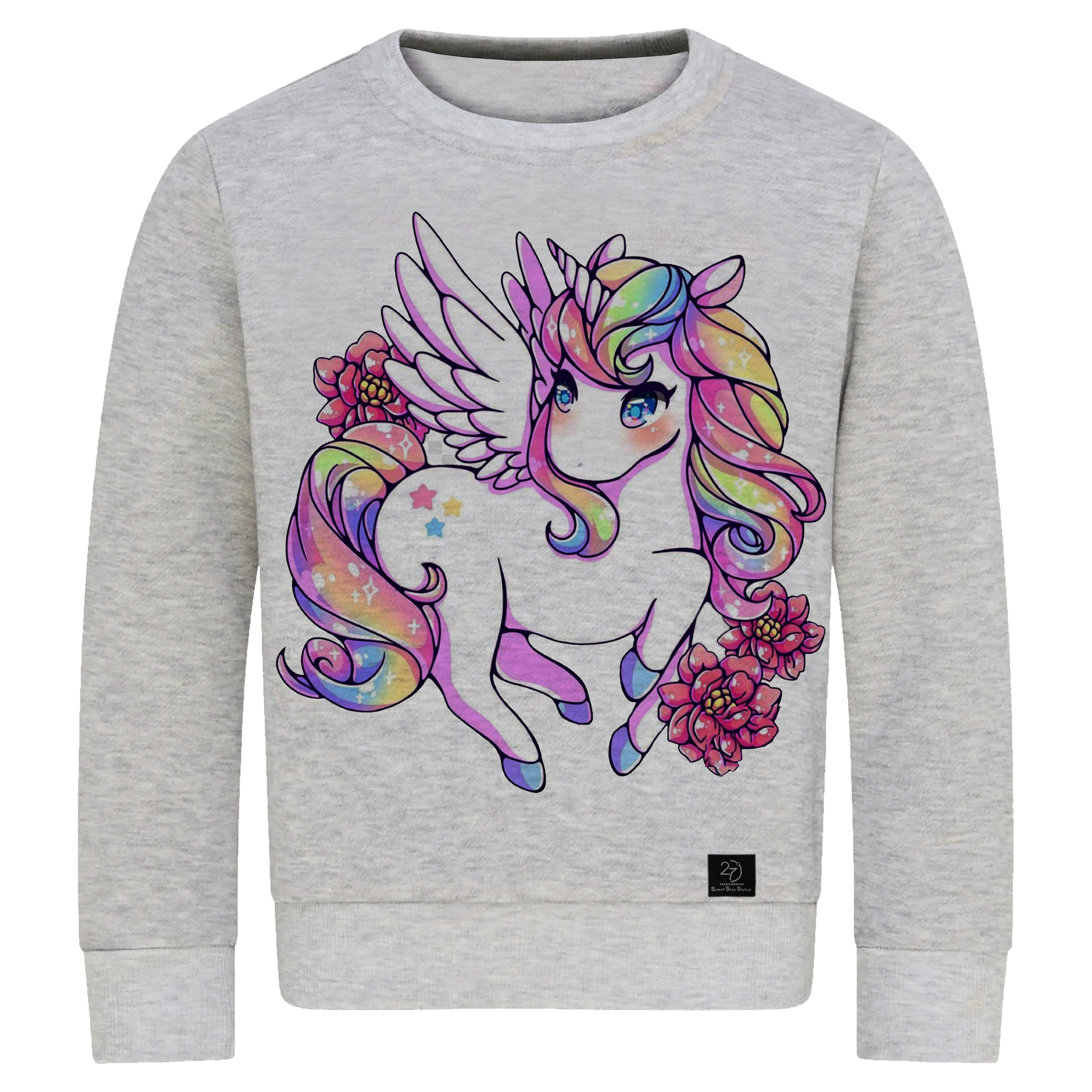 سویشرت دخترانه 27 مدل تک شاخ  کد J04 رنگ طوسی