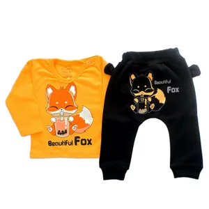 ست تیشرت آستین بلند و شلوار نوزادی مهتاب کوچولو طرح روباه