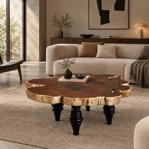 میز جلومبلی دفرمه با پایه و صفحه چوب طرح آمونیت چند ضلعی