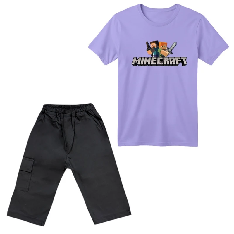 ست تی‌شرت آستین کوتاه و شلوارک پسرانه مدل ماینکرفت کد ۲