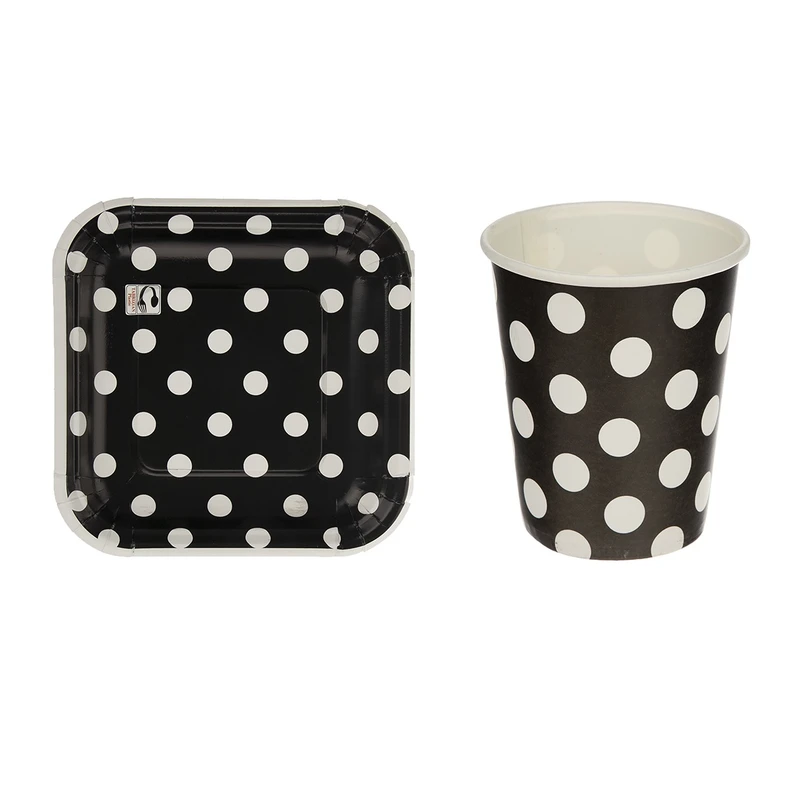 پیش دستی و لیوان یکبار مصرف طرح خال خال مجموعه 40 عددی