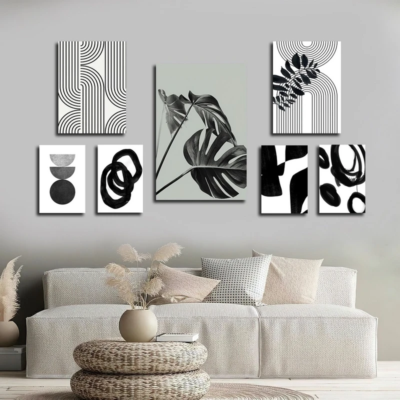 تابلو شاسی بکلیت طرح نقاشی مینیمال و برگ انجیری مدل SH-2664 مجموعه 7 عددی