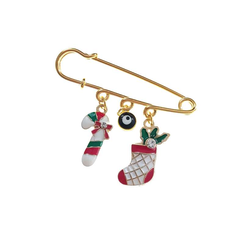 سنجاق سینه دخترانه مدل شکلات و جوراب کریسمسی و چشم نظر