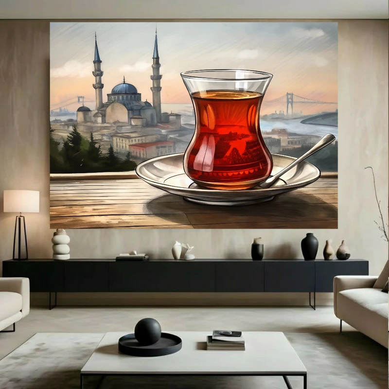 تابلو بوم طرح مخمل چای ترکی مدل استانبول کد FP106144