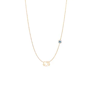 گردنبند طلا 18 عیار دخترانه الی گالری مدل کیتی تو خالی و چشم نظر