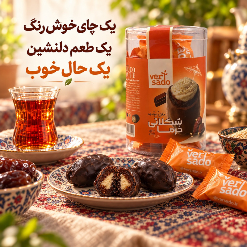 خرما شکلاتی با مغزی کرم کنجد ورسادو -  200 گرم