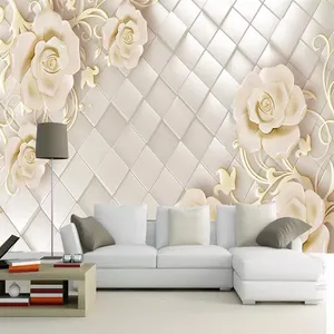 پوستر دیواری سه بعدی مدل گل چینی برجسته داماسک زمینه هندسی DVRF1453