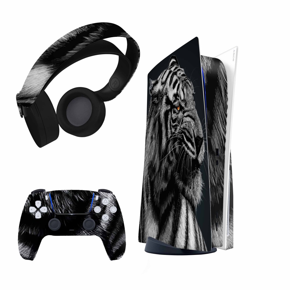 برچسب کنسول و دسته بازی و هدفون PS5 هاماگراف مدل Black Tiger