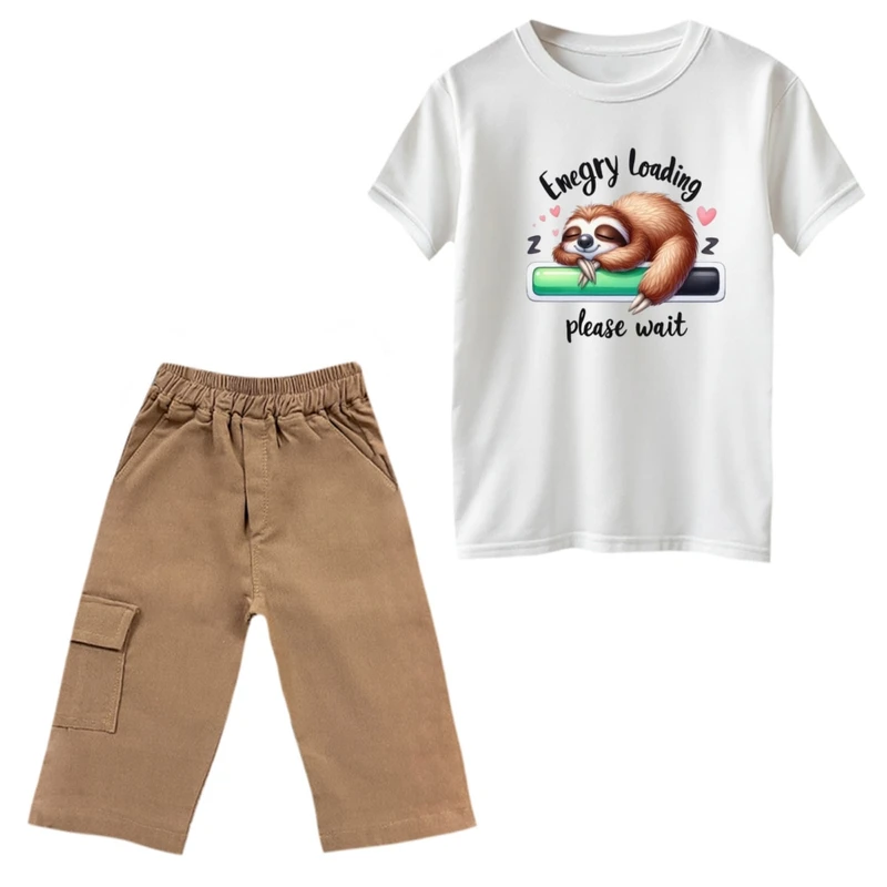 ست تی‌شرت و شلوارک پسرانه مدل خرس تنبل کد 2