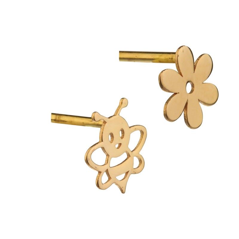 گوشواره طلا 18 عیار زنانه قیراط مدل زنبور و گل کد GH6259 -  - 3
