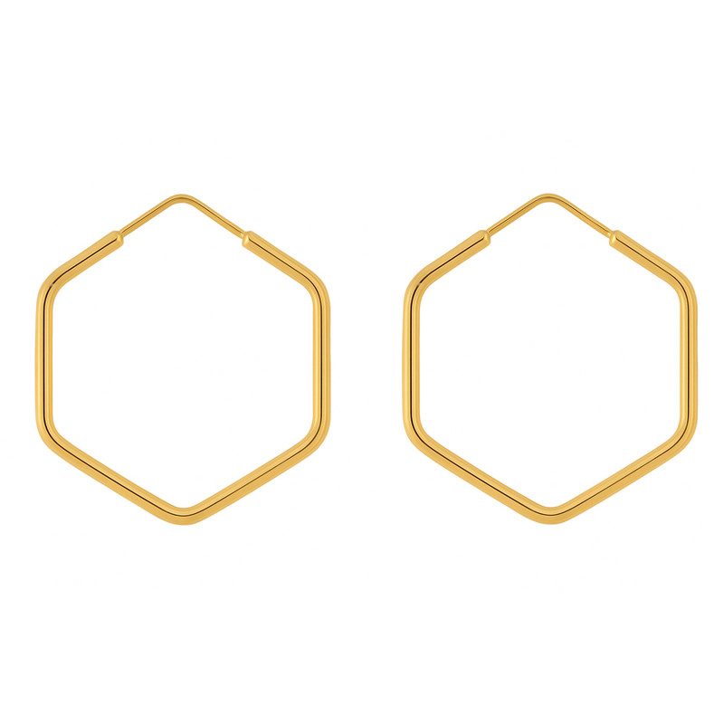 گوشواره حلقه‌ای طلا کم اجرت  18 عیار زنانه زرالتون مدل پروفیل طرح شش ضلعی