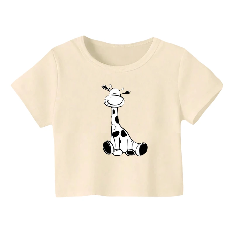 کراپ‌ تی‌شرت آستین کوتاه زنانه مدل زرافه کد 11