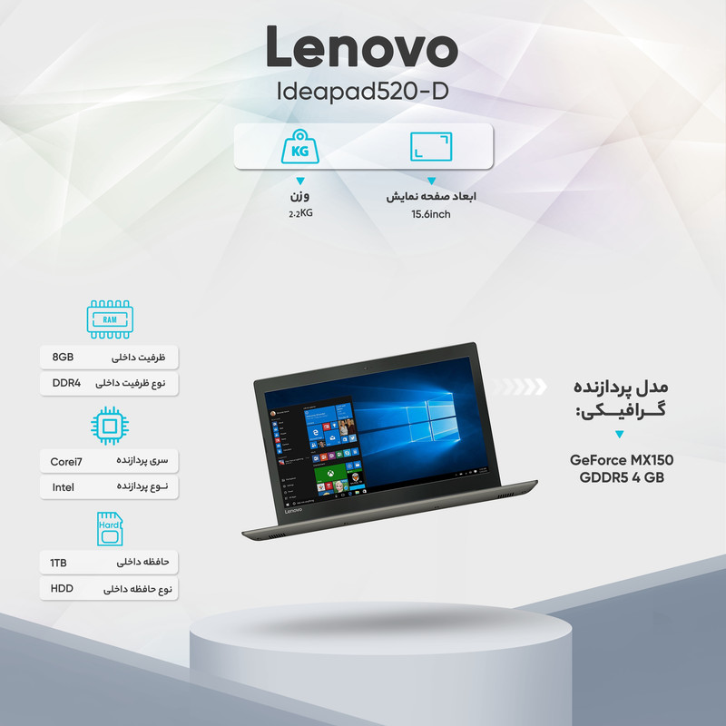 لپ تاپ 15 اینچی لنوو مدل Ideapad 520 - D