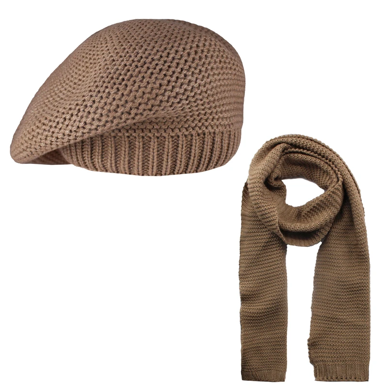 ست کلاه و شال گردن بافتنی زنانه طرح فرانسوی مدل LUX_02
