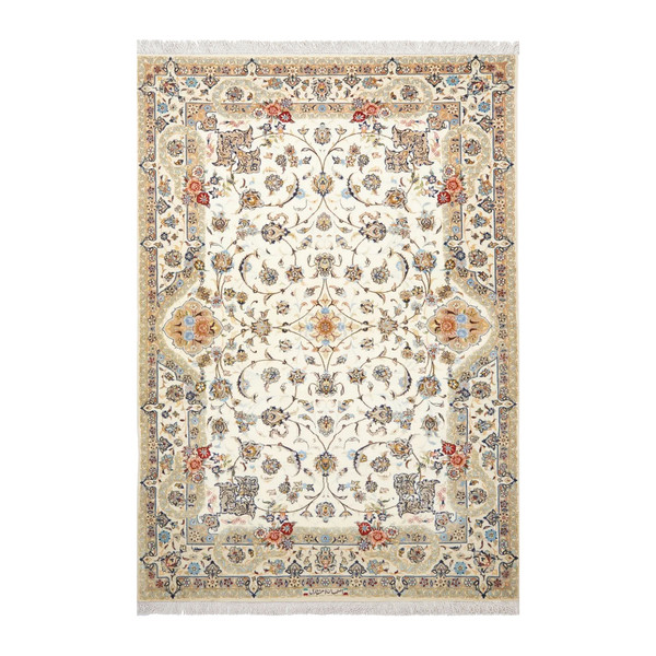 فرش ماشینی زانیس مدل سنتی طرح اصفهان زمینه کرم