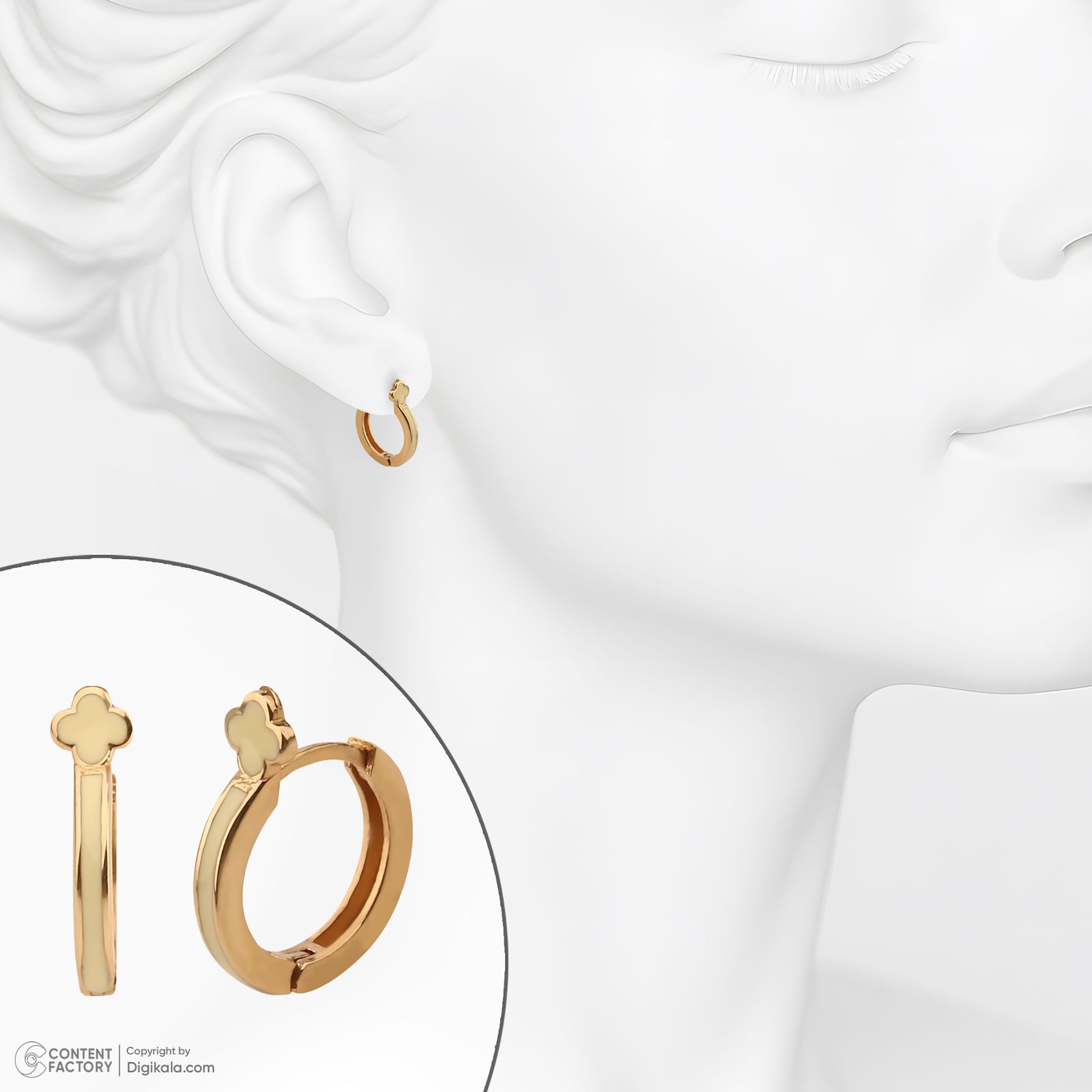 گوشواره حلقه‌ای طلا کم اجرت 18 عیار زنانه با طرح ونکلیف آرپلز گلدم مدل E244004 -  - 6