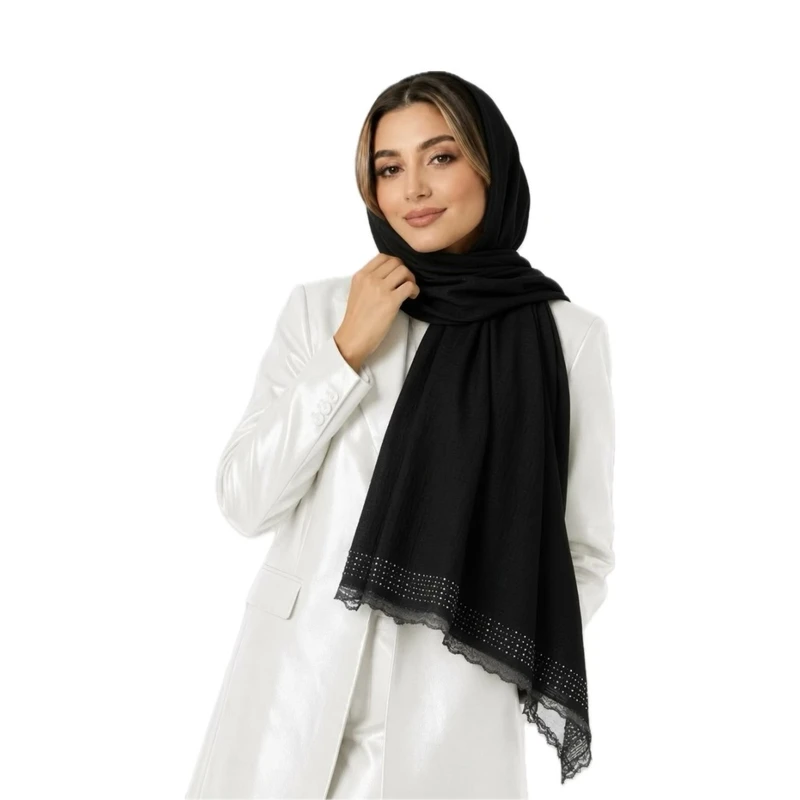 شال زنانه نخی درختی مدل نگین دار E200