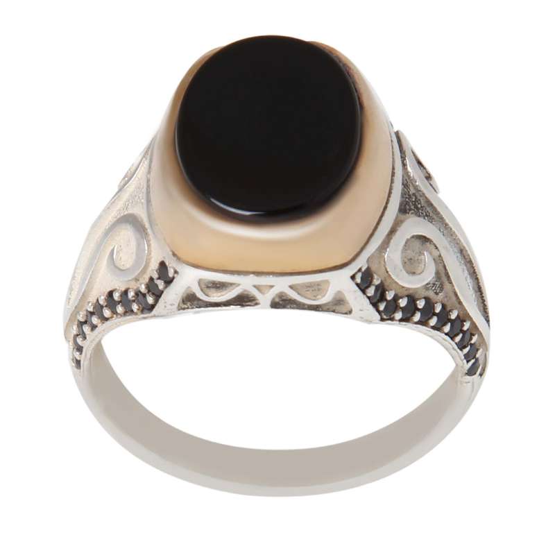 انگشتر نقره مردانه بازرگانی میلادی مدل سنگ عقیق کد AM_2286