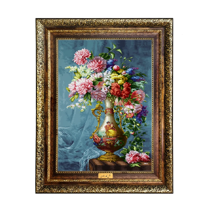 تابلو فرش ماشینی نقش نگار رضوی طرح گل کد 469H