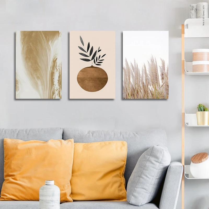 تابلو شاسی بکلیت طرح نقاشی مینیمال و نیزار مدل SH-3010 مجموعه 3 عددی