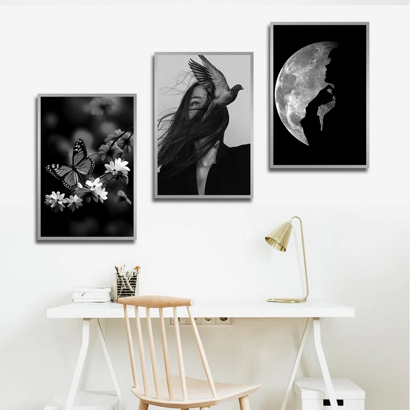 تابلو بکلیت طرح چهره و ماه و پرنده مدل SI-2266 مجموعه 3 عددی