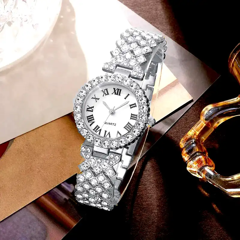 ساعت مچی عقربه ای زنانه مدل فول نگین لاکچری کد FN1