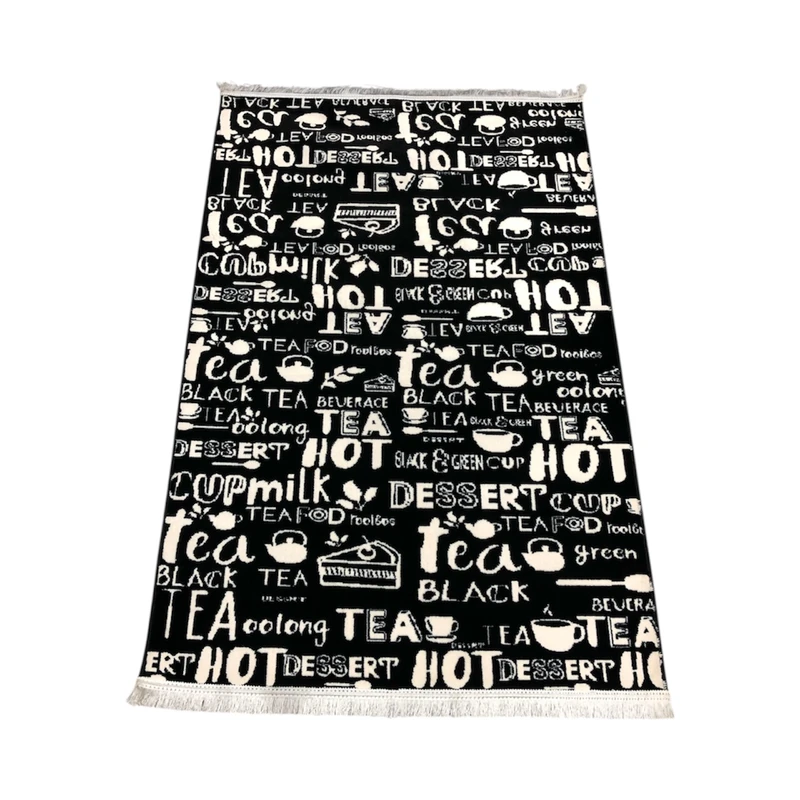 فرش ماشینی 500 شانه زمینه مشکی حاشیه مشکی و طوسی مدل آشپزخانه