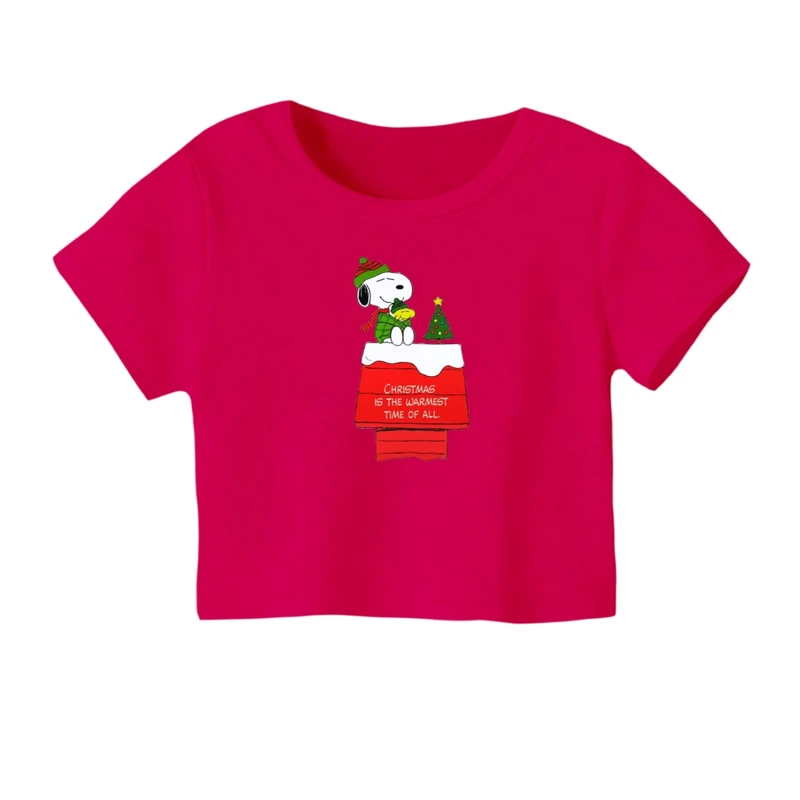کراپ‌ تی‌شرت آستین کوتاه زنانه مدل اسنوپی کریسمس کد 10