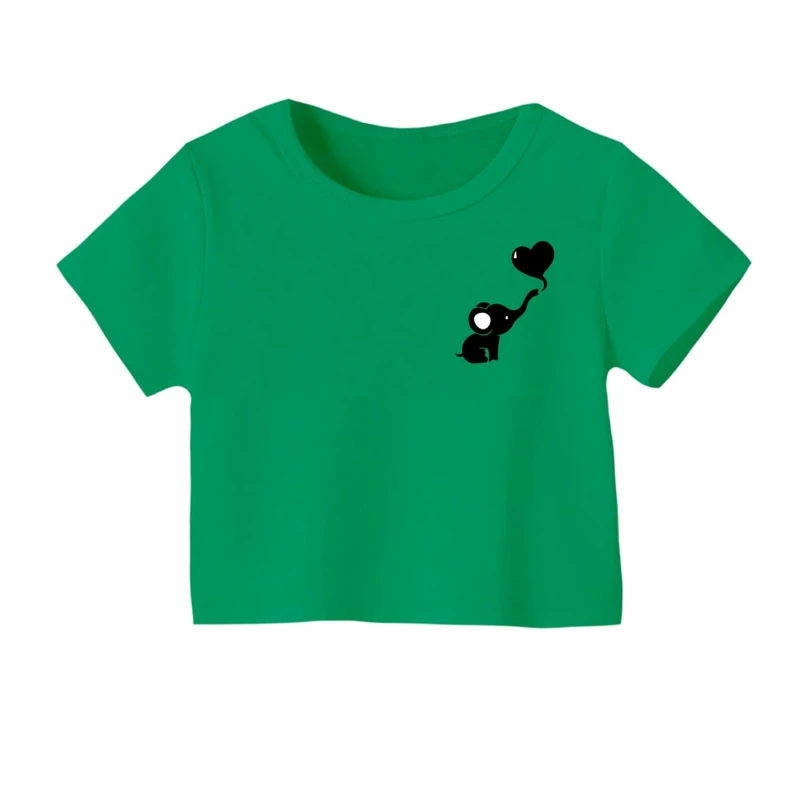 کراپ‌ تی‌شرت آستین کوتاه زنانه مدل فیل و بادکنک