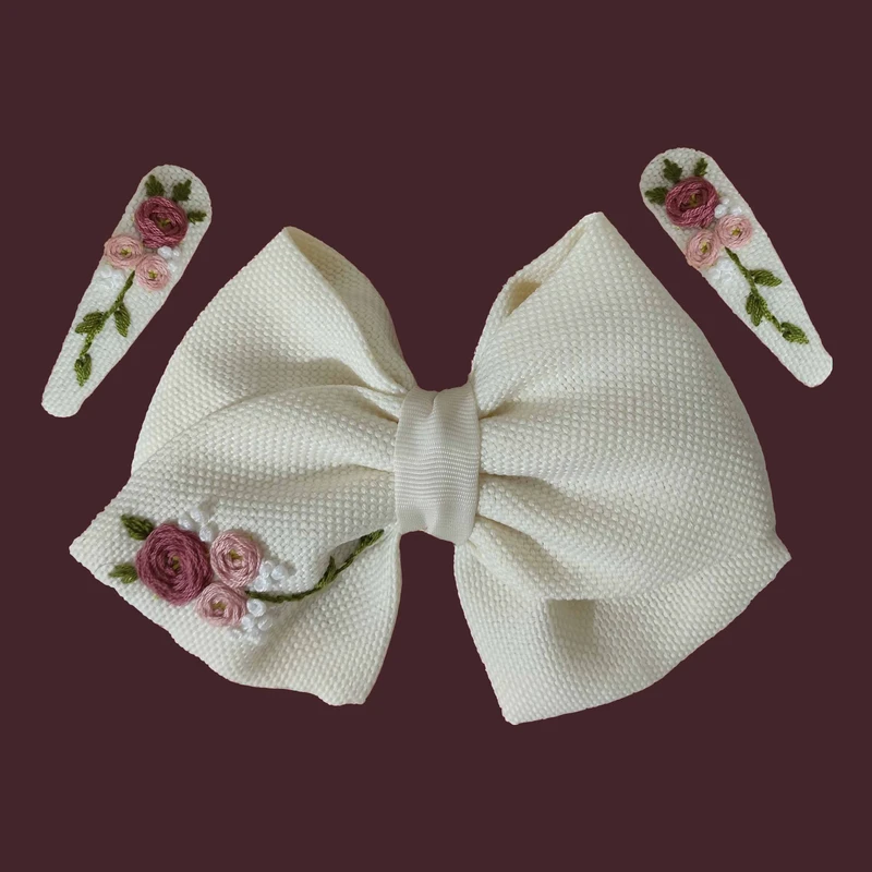 عکس شماره 4 : گیره مو دخترانه مدل گلدوزی شده nr10 بسته 3 عددی