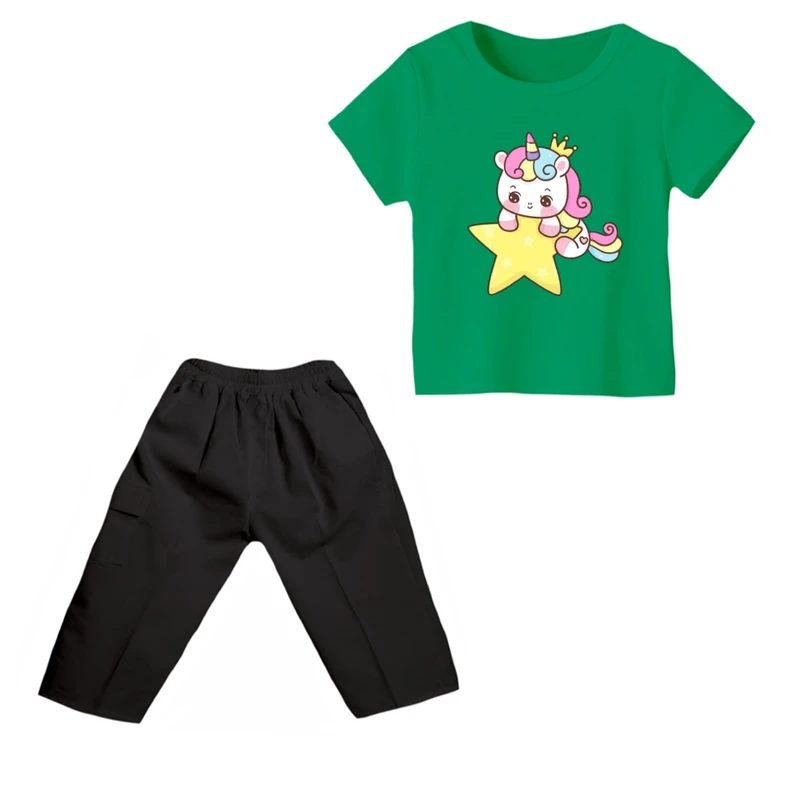 ست تی شرت و شلوارک دخترانه مدل یونیکورن کد ۱۰
