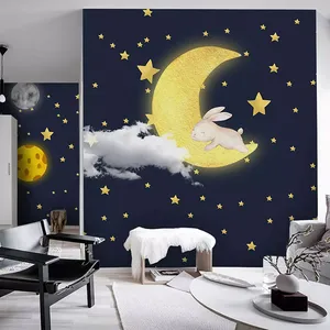 پوستر دیواری اتاق کودک مدل شب ماه و ستاره خرگوش DVRF1693