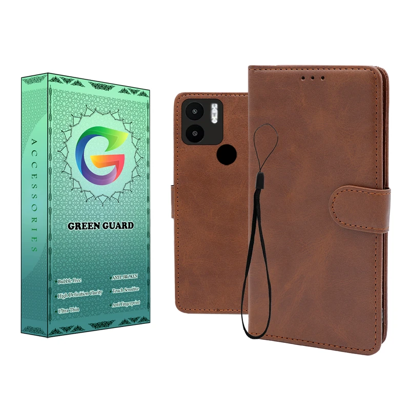 کیف کلاسوری گرین گارد طرح چرمی مدل Landing کد 05 مناسب برای گوشی موبایل شیائومی Redmi A1 Plus / A2 Plus / Poco C51 به همراه بند آویز
