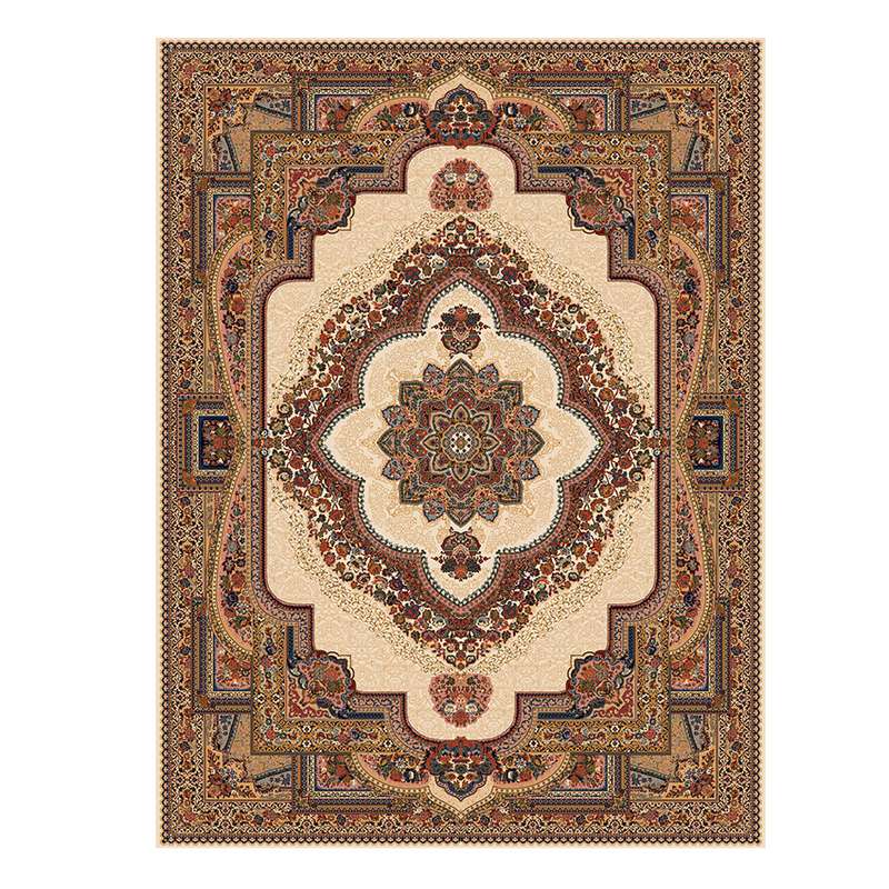 فرش ماشینی مدل باغ معلق کد A004K زمینه کرم