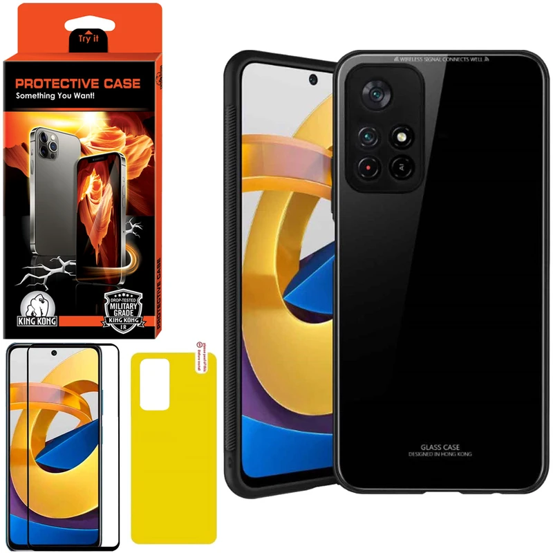 کاور کینگ کونگ مدل CVRGLS-II مناسب برای گوشی موبایل شیائومی Poco M4 Pro 5G به همراه محافظ صفحه نمایش و محافظ پشت گوشی