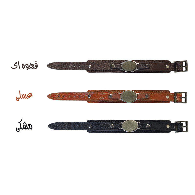 دستبند مدل چرم و سنگ طبیعی یشم طرح وان یکاد کد 108